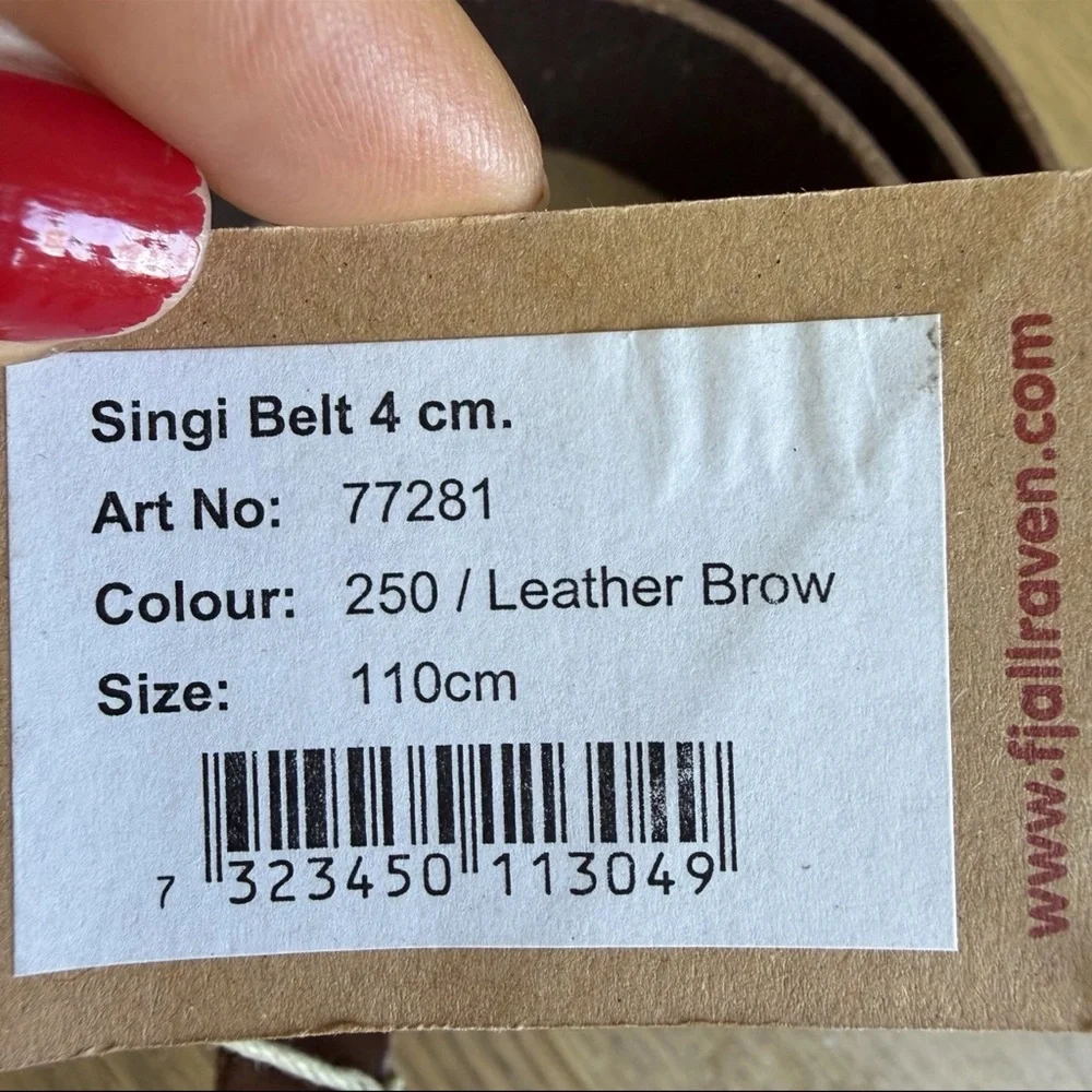 Fjällräven Singi Leather Belt Brown 4cm Brass Buckle Size 110 / 44 New With Tag
